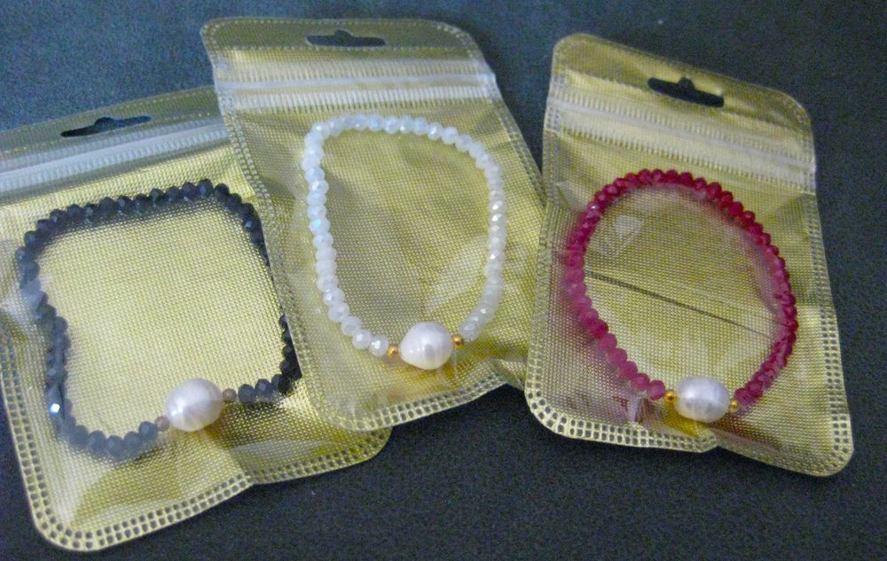 Pulseira Contas Vidro Facetadas e c/ Perola NOVAS - 2 diferentes SALDO