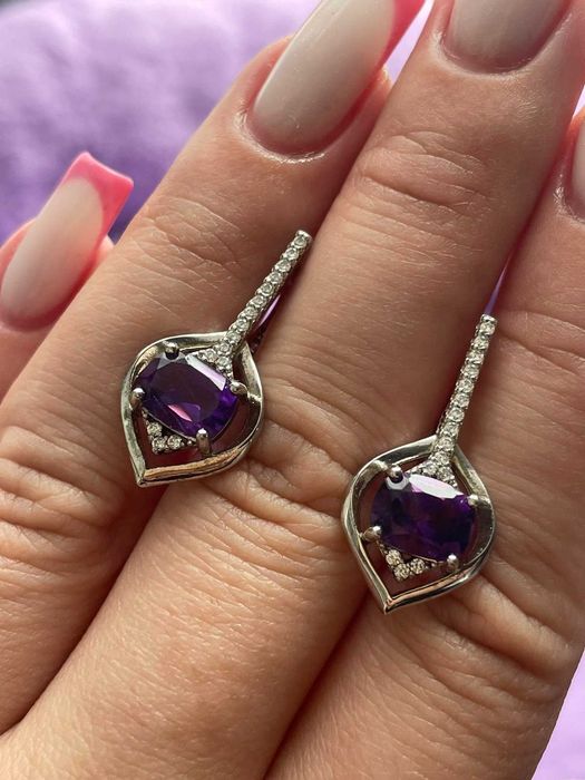 Серьги из серебра 925 пробы с уругвайским аметистом