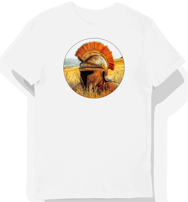 Koszulka męska biała z motywem rzymskiego hełmu L