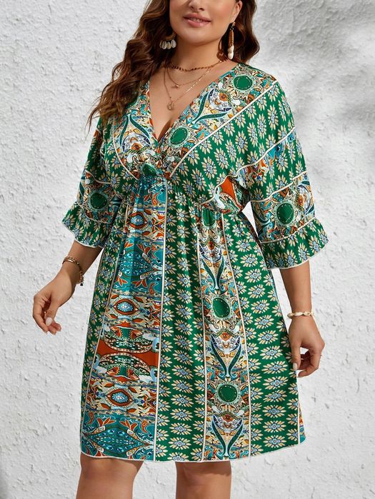 Sukienka Casual Boho Dekolt V Mini Shein 3Xl 46
