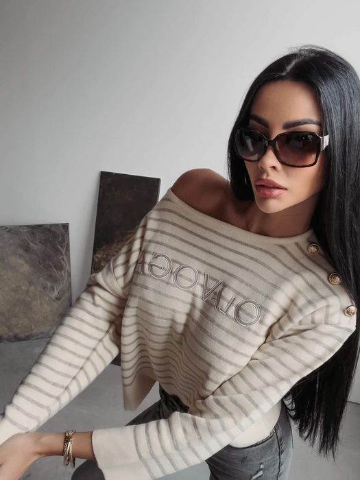 Sweter Olavoga Camila beżowy paski Uni