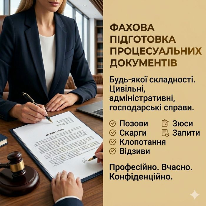 Фахова допомога у підготовці процесуальних документів будь-якої складності