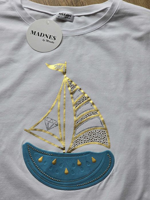 T-shirt Madnes biały niebieska łódka rozm. 2 (L) nowy