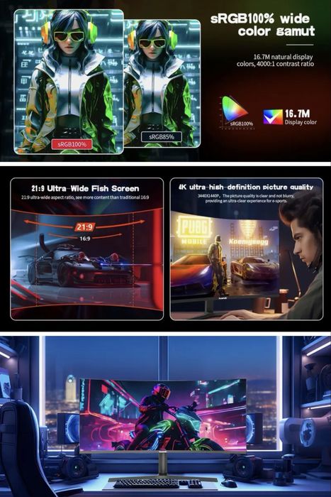 Monitor Gawfolk Curvo UWQHD 4K  34 Polegadas 165hz