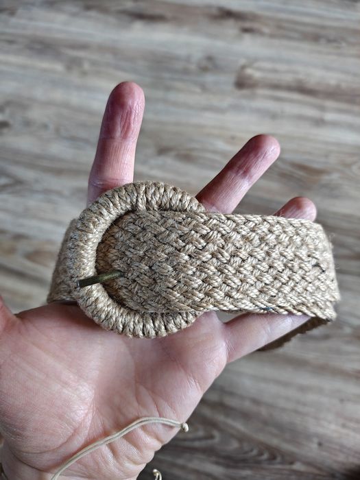 Pasek jutowy pleciony beżowy Boho natural style braided belt