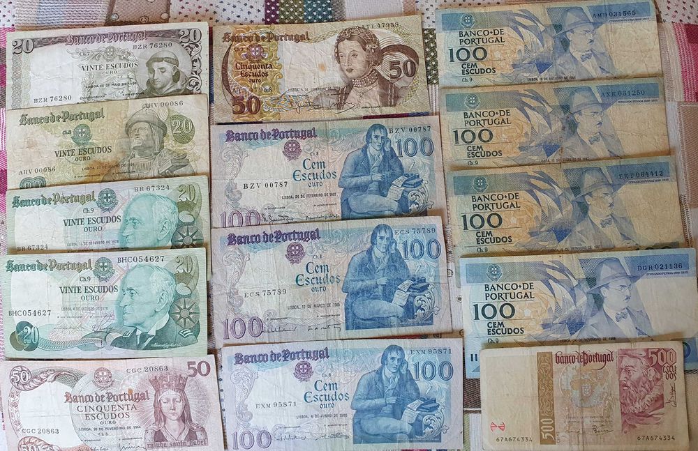Portugal - 14 notas de anos diferentes, muito circuladas, de 1964/1997