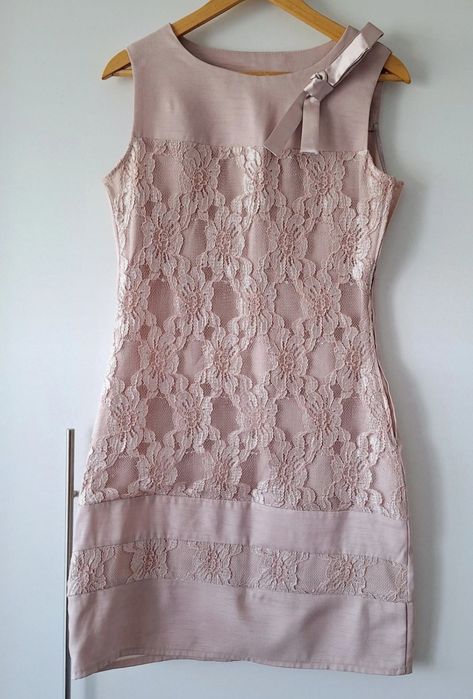 Śliczna elegancka sukienka koronkowa pudrowy róż lila 38