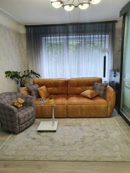 Новий комплект: тканинний диван + крісло + скляний столик+ТV підставка