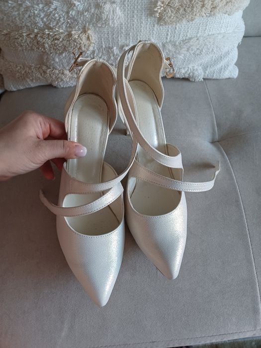 Buty na ślub wesele 39 białe szpilki na obcasie ślubne