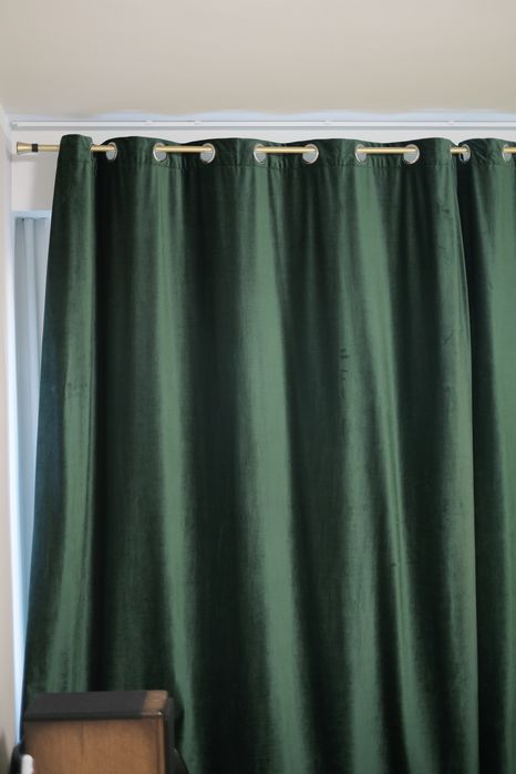 2 zasłony do pokoju 2,5x2,5m + drążek zloty przelotki butelkowa zieleń