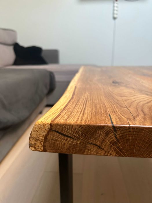 OKAZJA! Stolik kawowy dąb naturalny kształt + metal czarny | rustic | bordwood