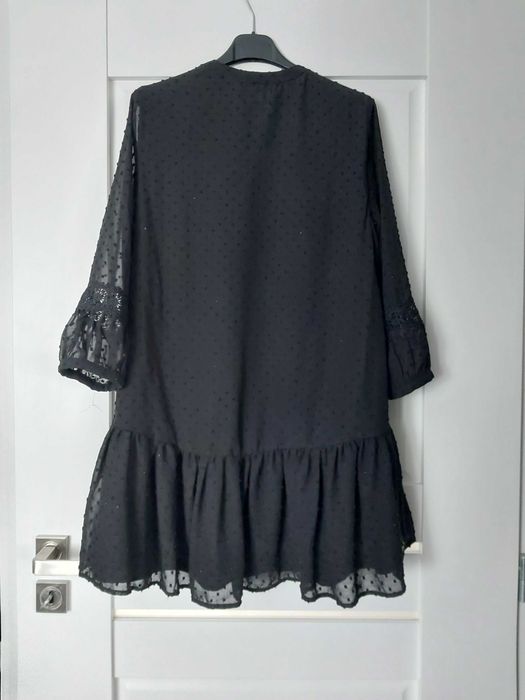 Bluzka tunika czarna boho Reserved zwiewna falbanka 36 S