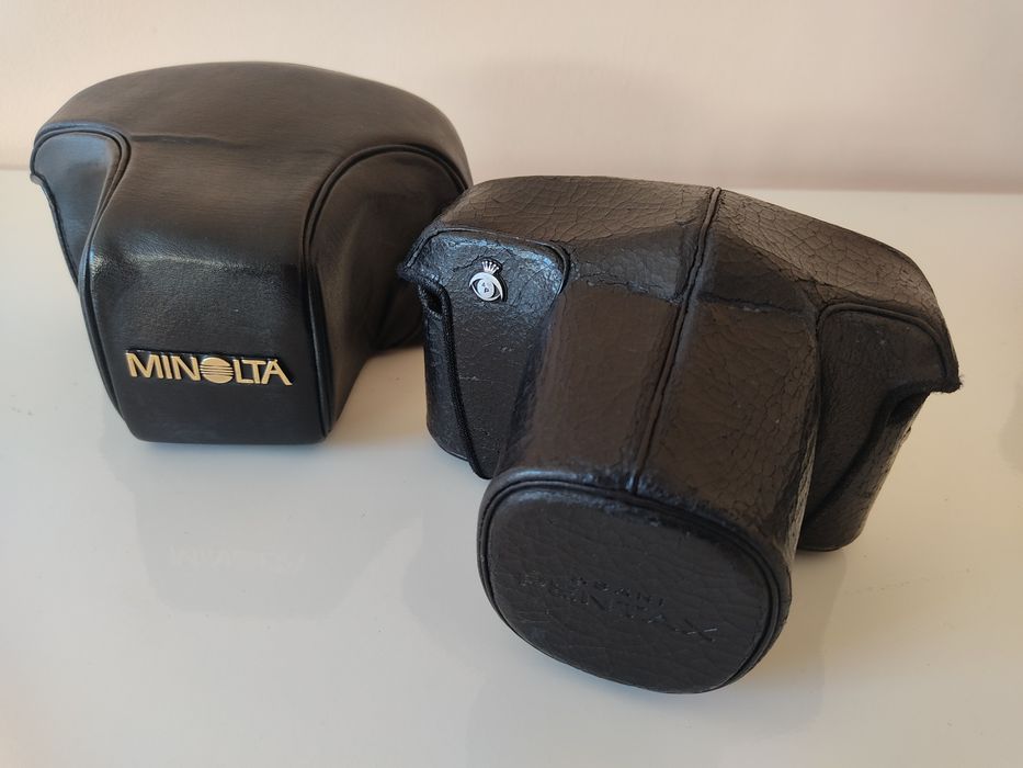 Caixas/bolsas em couro para lentes/câmaras