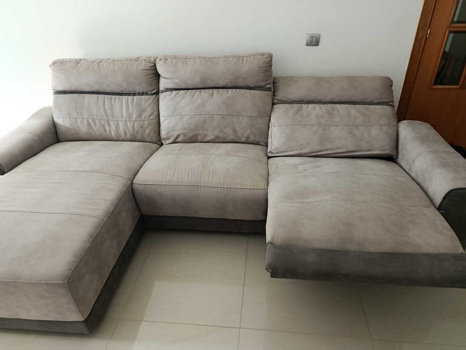 Sofá Microfibra anti-gato bom estado / 4pax + Chaise Longue reversível