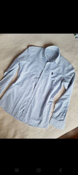 Koszula damska meska unisex paski biala 36 Ralph Lauren slim fit assn