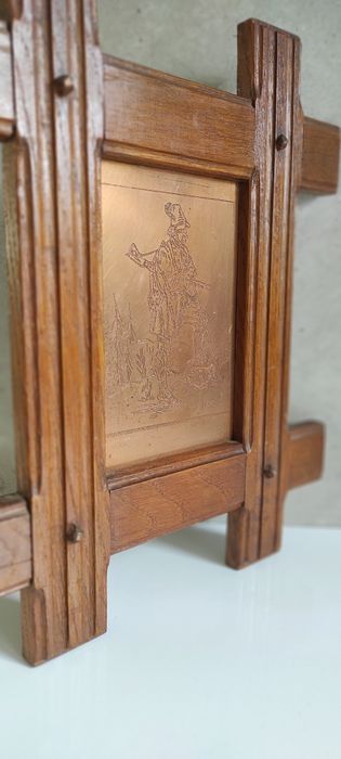 Myśliwy Płaskorzeźba Miedź Strzelba
