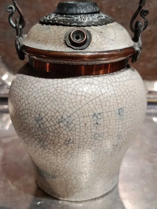 Cachimbo ópio Cerâmica Chinesa Séc XIX 14 cm Carimbado