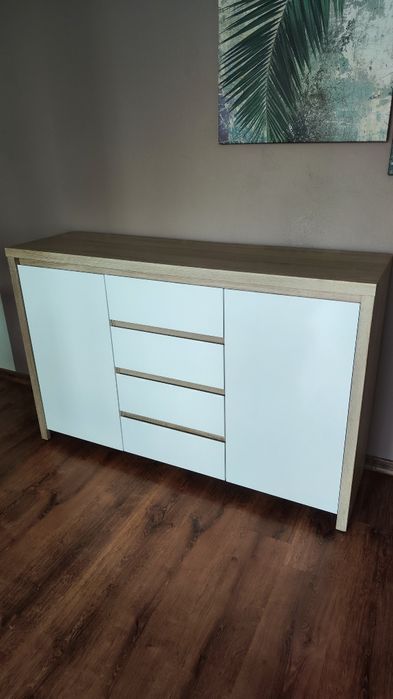 Duża pojemna biała komoda biały lakier i dąb sonoma szafka komoda na ubrania zabawki wysokość komoda regał na ubrania brw 140cm