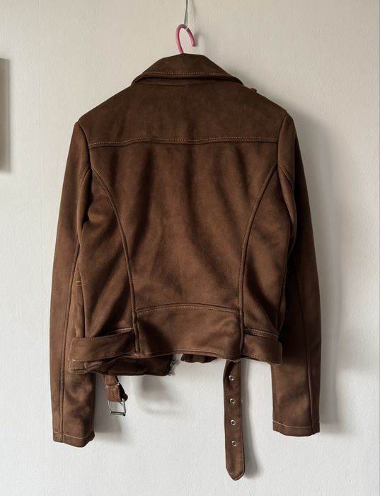 Ramoneska brązowa zamszowa AMISU S 36 biker kurtka pasek