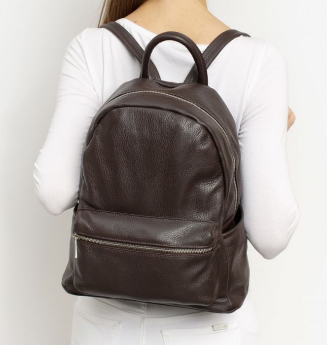 Великий шкіряний рюкзак коричневий шоколад Большой коричневый рюкзак