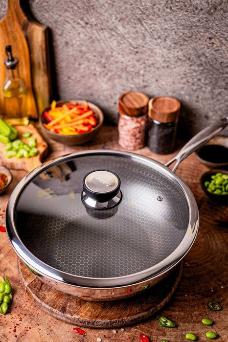 Profesjonalna Patelnia Ceramiczna Wok Indukcja 30 cm z pokrywką Kanso