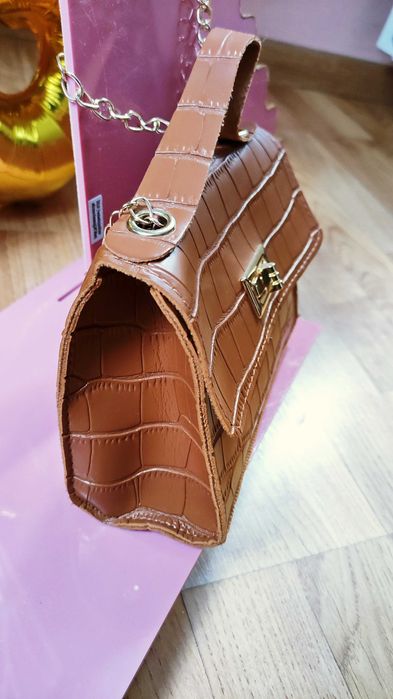 Torebka damska listonoszka na ramię brązowa #retro – Prezent na Święta