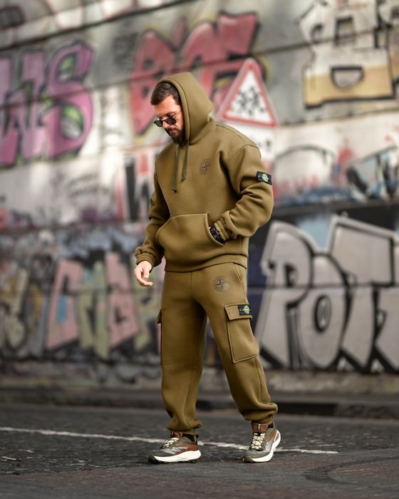 Чоловіче худі штани на флісі олива/костюм флис на зиму мужской олива