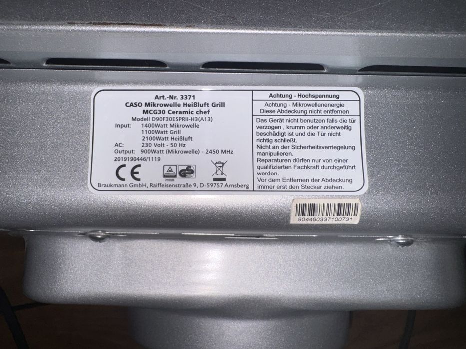 Мікрохвильова піч CASO MCG30 Ceramic chef Німеччина