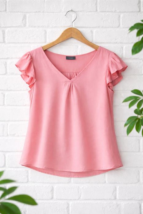 Piękna różowa bluzka z falbankami wiskoza C&A 40 L 42 XL przewiewna upał jak nowa