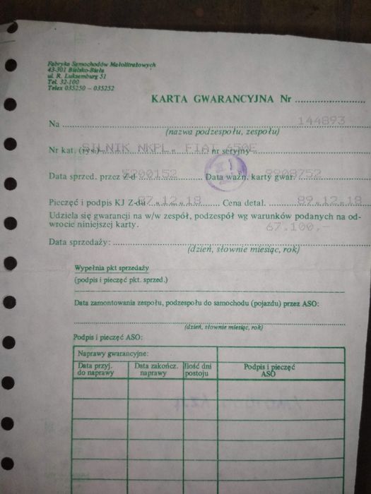 Silnik kompletny nieuzbrojony Fiat 126p  650 . Oryginał