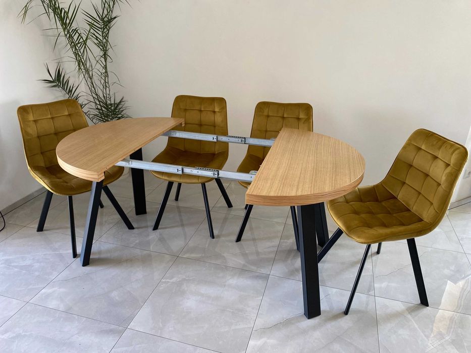 Stół Dębowy Okrągły / LOFT 10 / Rozkładany Do 4M! Krzesło Tapicerowane