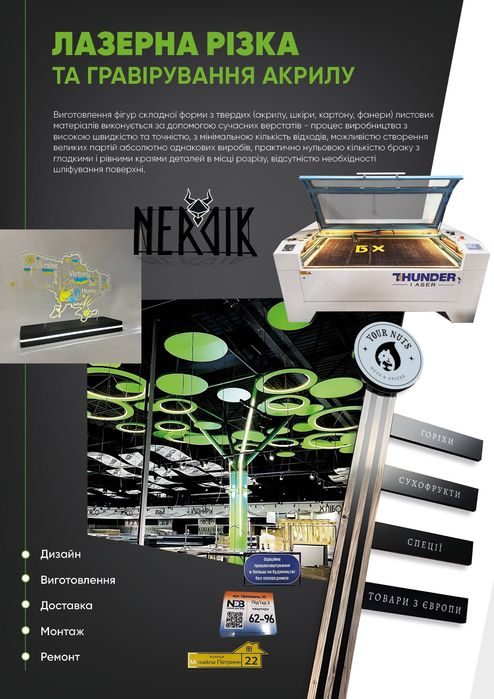 Лазерна різка акрилу, фанери, лазер