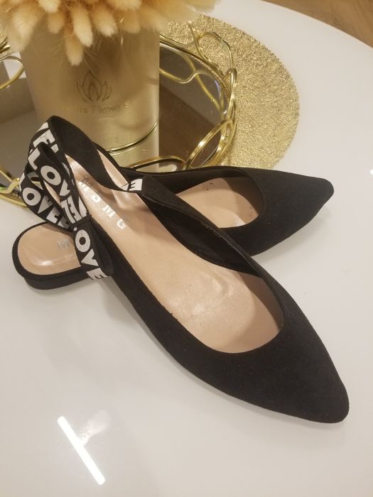 Buty czarne baleriny Love kokardą wyprzedaż  38