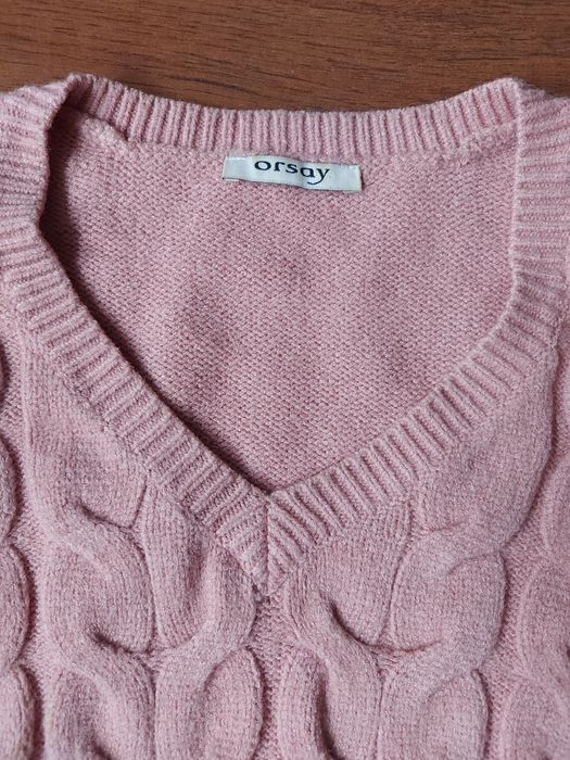 Orsay ciepły sweter różowy warkocz xs s m