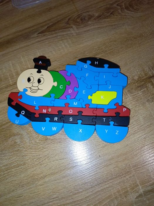 Puzzle drewniane pociąg, układanka, puzzle z literkami i lic
