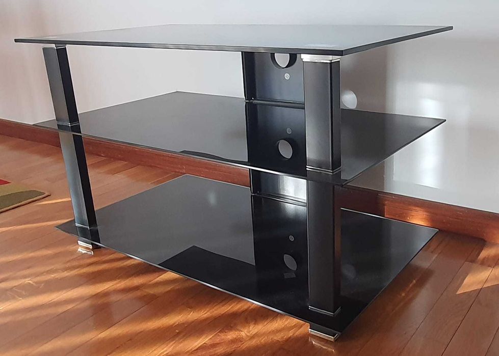 DOAÇÃO Móvel TV Moderno em Vidro Temperado Preto – Excelente Estado