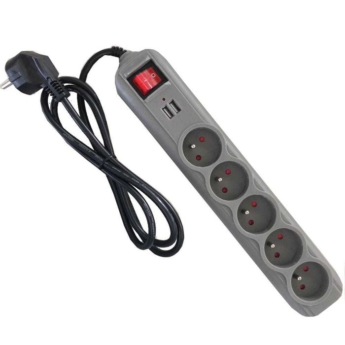 PRZEDŁUŻACZ LISTWA ZASILAJĄCA antyprzepięciowa 5Gniazd 2USB 1,5M Kabel