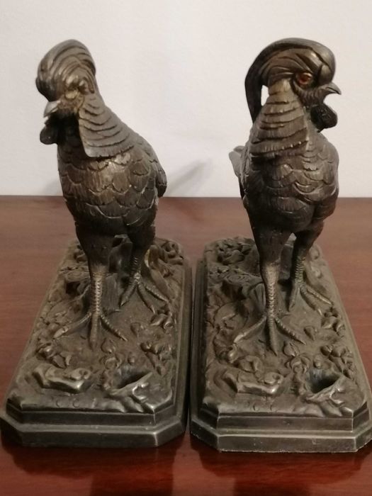 Par Elegante de Esculturas de Faisão em Bronze (Atribuição a Trodoux)