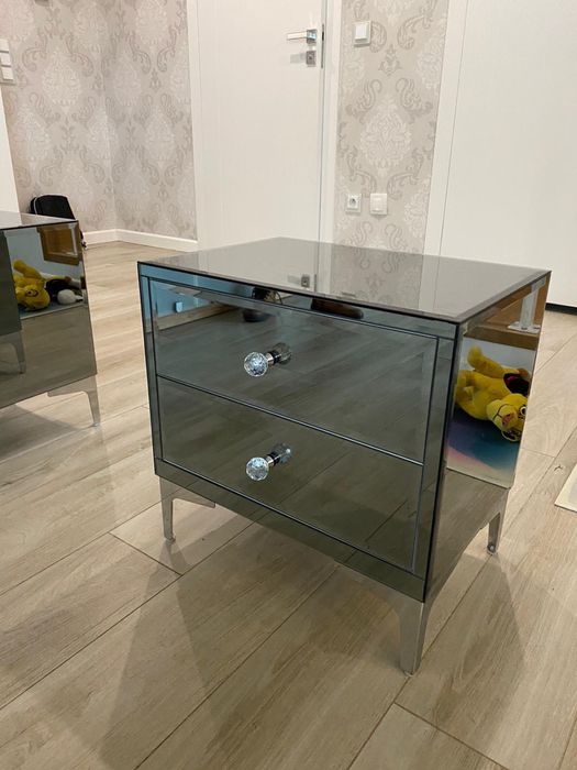 Stolik nocny lustrzany, glamour, grafit.