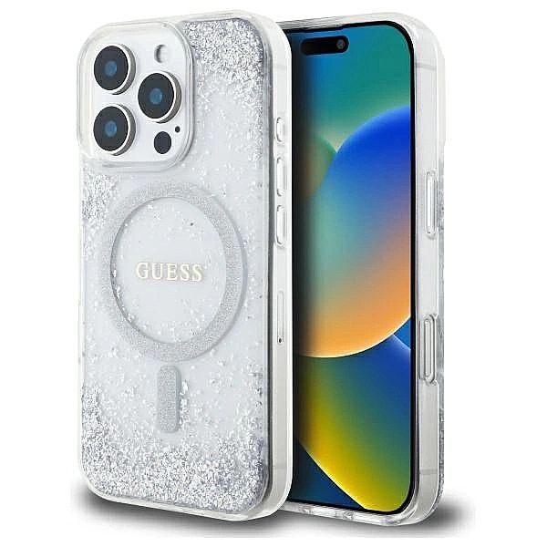 Etui Guess Resin Gradient Glitter MagSafe na iPhone 16 Pro - srebrne