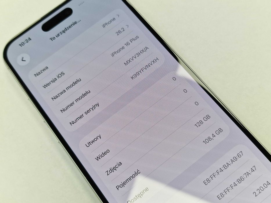 Iphone 16 Plus 128GB/ 16+/ White/ Biały/ A3290/ 100%/ Grade A + ładowarka