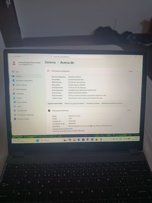 Notebook  Chuwi  16 Ram  Como novo