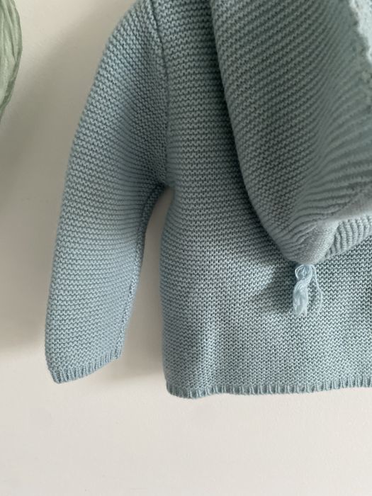 Sweter na suwak turkusowy z kapturem memini 68/74 wełna owcza