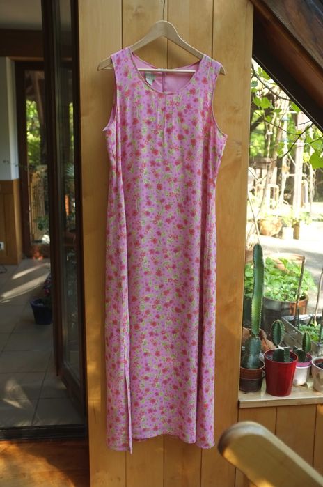 różowa długa sukienka maksi kwiaty łączka Sigrid Olsen kawaii harajuku