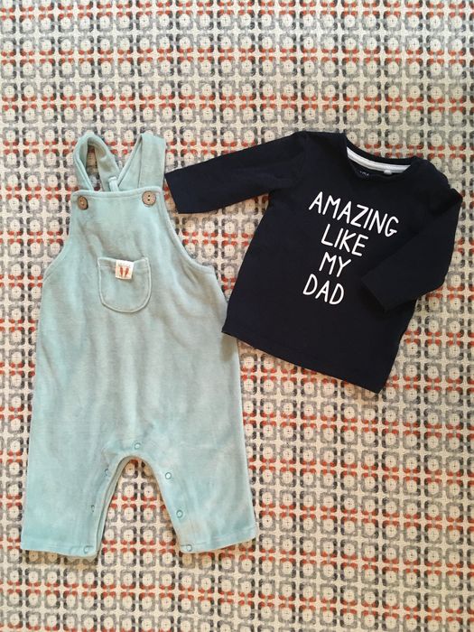 Conjunto Jardineira + t-shirt manga comprida 3/6 meses
