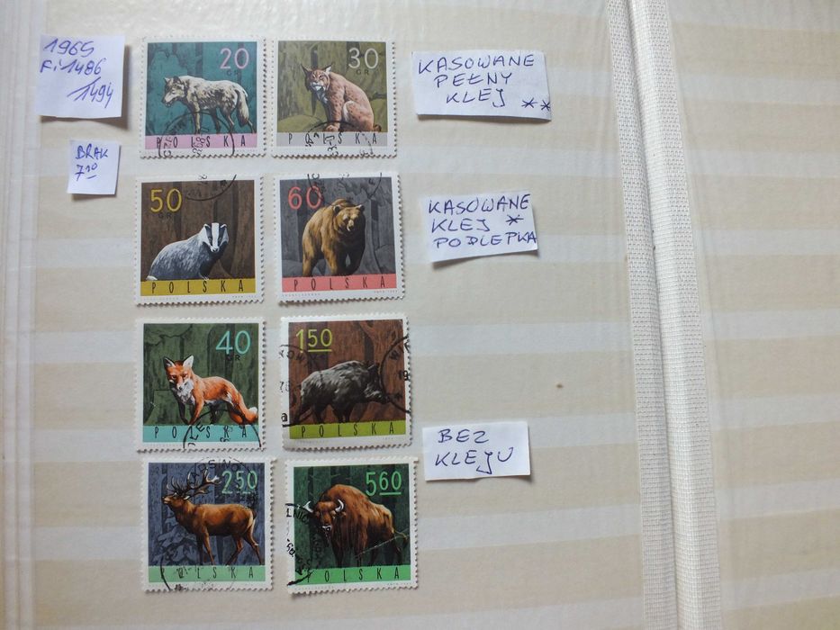 8szt. znaczki Fi1486 Polska 1965r. ZWIERZĘTA Przyroda PRL kasowane