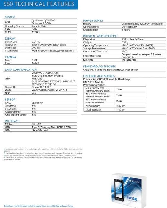 STONEX S80 | Tablet Robusto - Rugged | Topografia | RTK GNSS | Industr