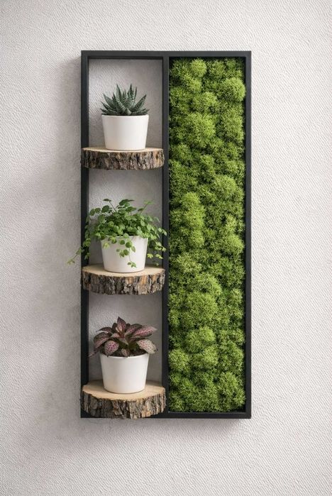 Loft kwietnik ścienny z mchem stabilizowanym półka loft rustykalna
