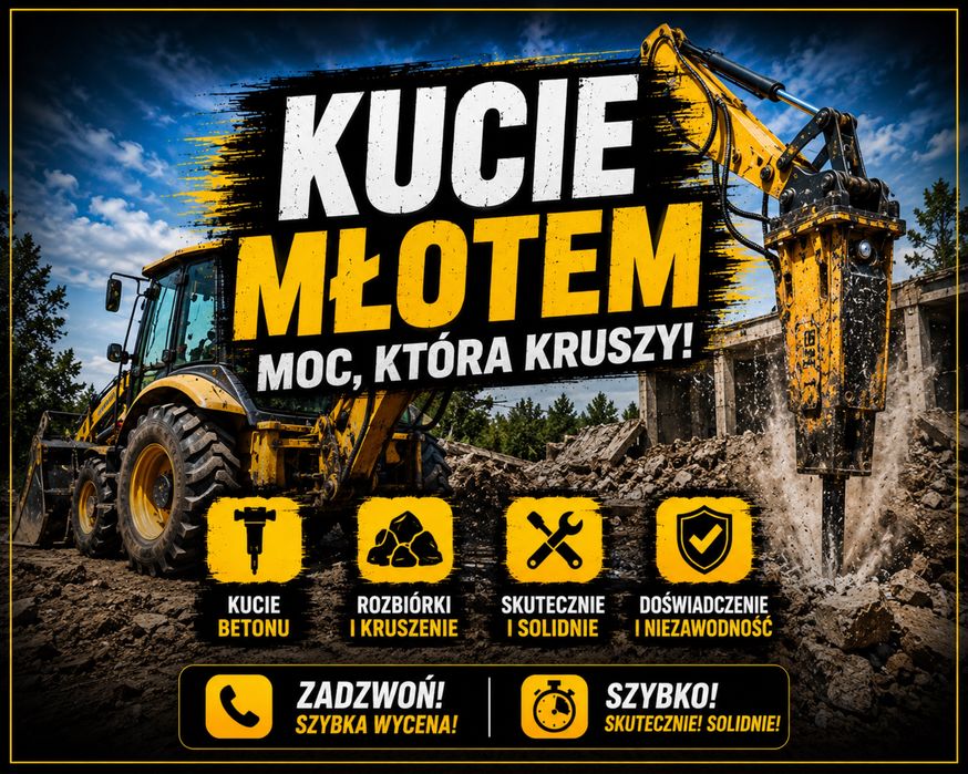 Usługi koparko ładowarką z MŁOTEM Kucie Betonu