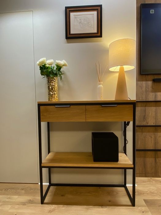 Konsola dębowa toaletka loft z szufladami, lity dąb